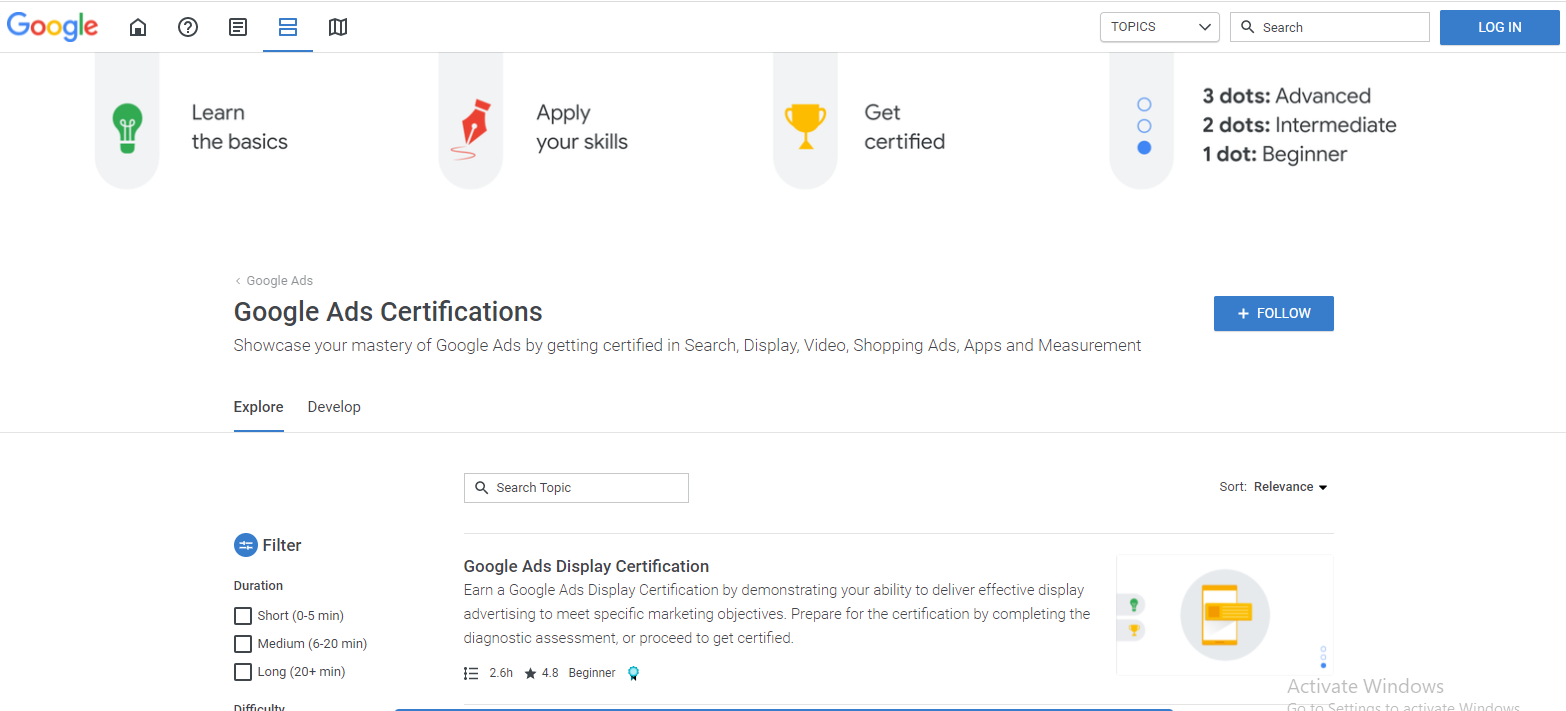 google ads certification screenshot