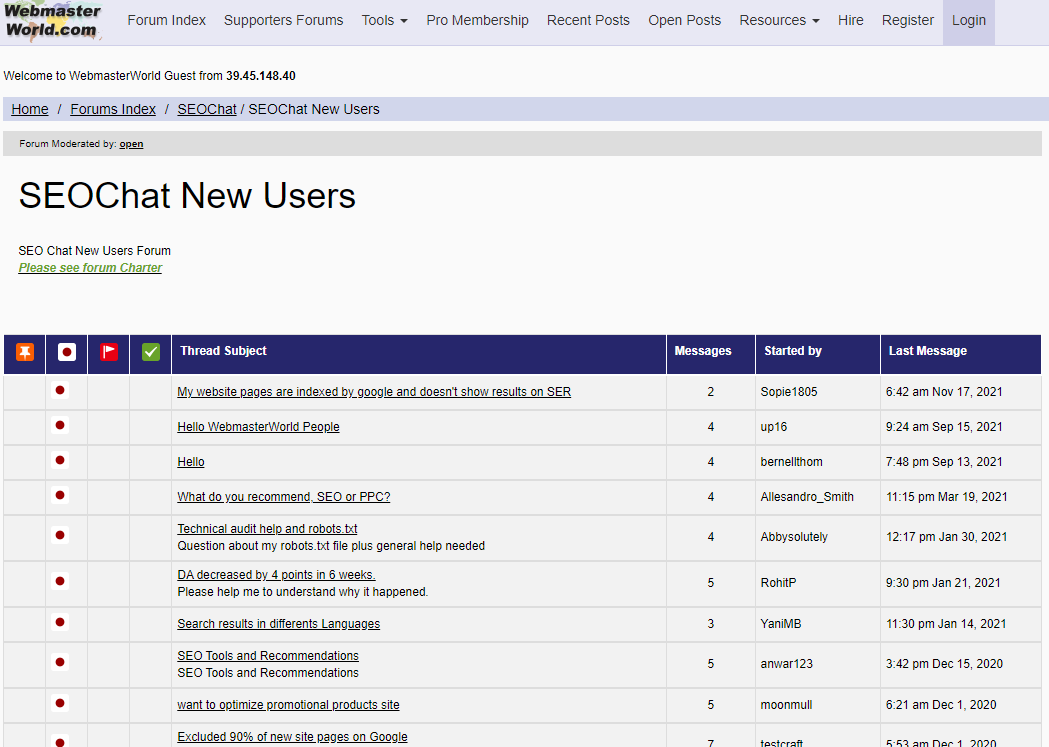 screenshot of seo forum