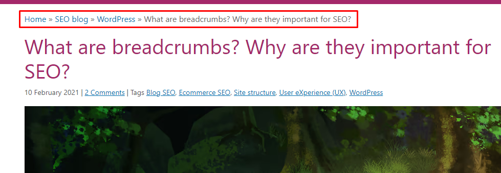 Breadcrumbs for adding seo keywords