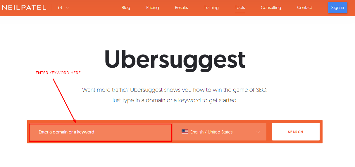 How to find high traffic Low-Competition Keywords with Ubersuggest