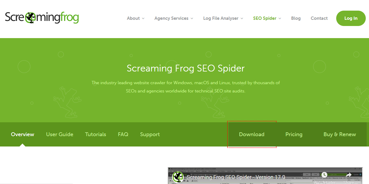 Screaming Frog Spider screenshot
