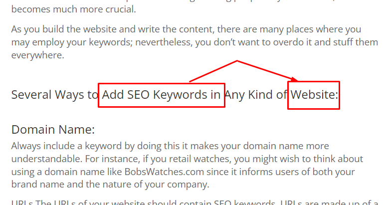 Using seo keywords in headings