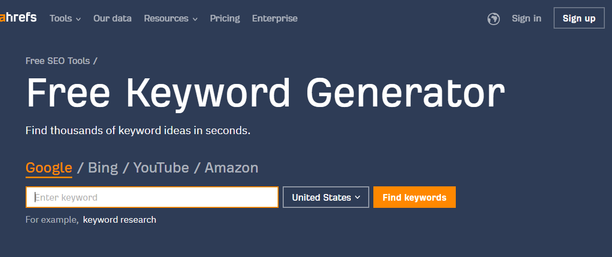 Ahrefs Keyword Generator screenshot