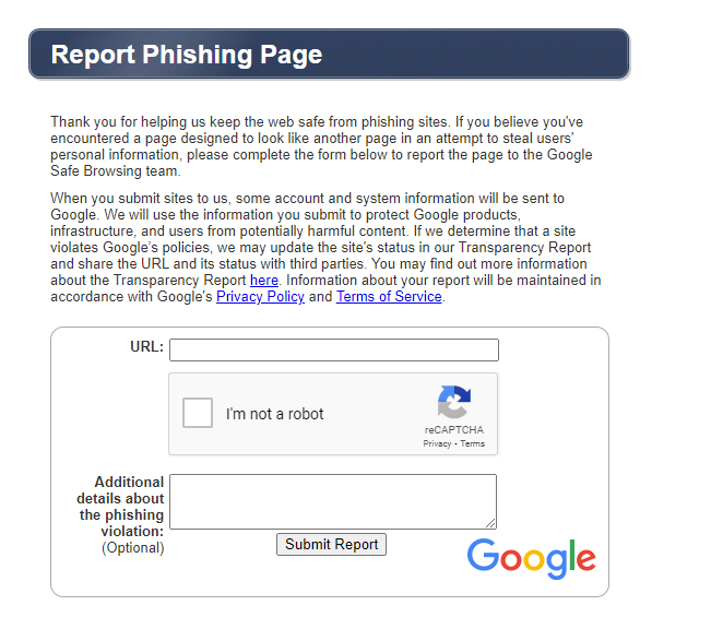 Report Phishing screenshot