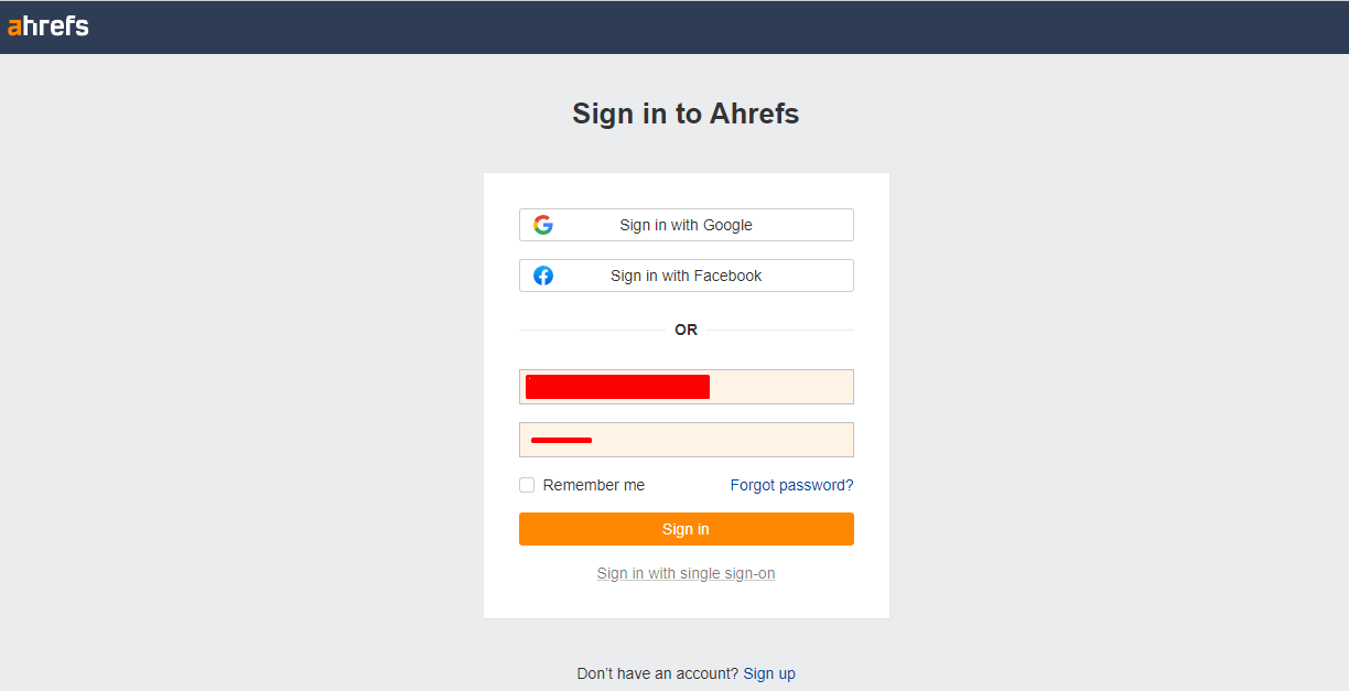 ahrefs login screenshot