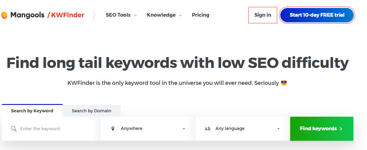 kwfinder screenshot