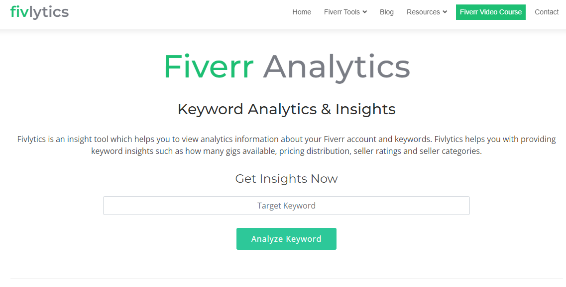 Fivlytics for fiverr keyword research screenshot