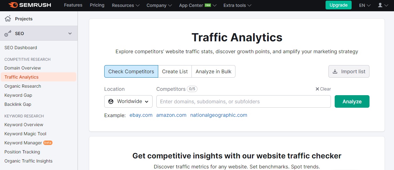 SEMrush Traffic Analytics screenshot